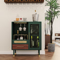 ARTPOWER Modern Coffee Bar Cabinet with Wine Glass Rack and Drawers, Green Liquor Cabinet with Pull-Out Wine Storage for Kitchen, Dining Room, Living