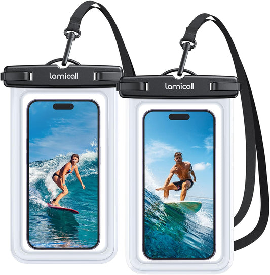 Lamicall Waterproof Phone Pouch Case - [2 Pack][Easy Lock & Heavy Duty] IPX8 Water Proof Cell Phone Dry Bag for Beach, Protector for iPhone 17 16 15