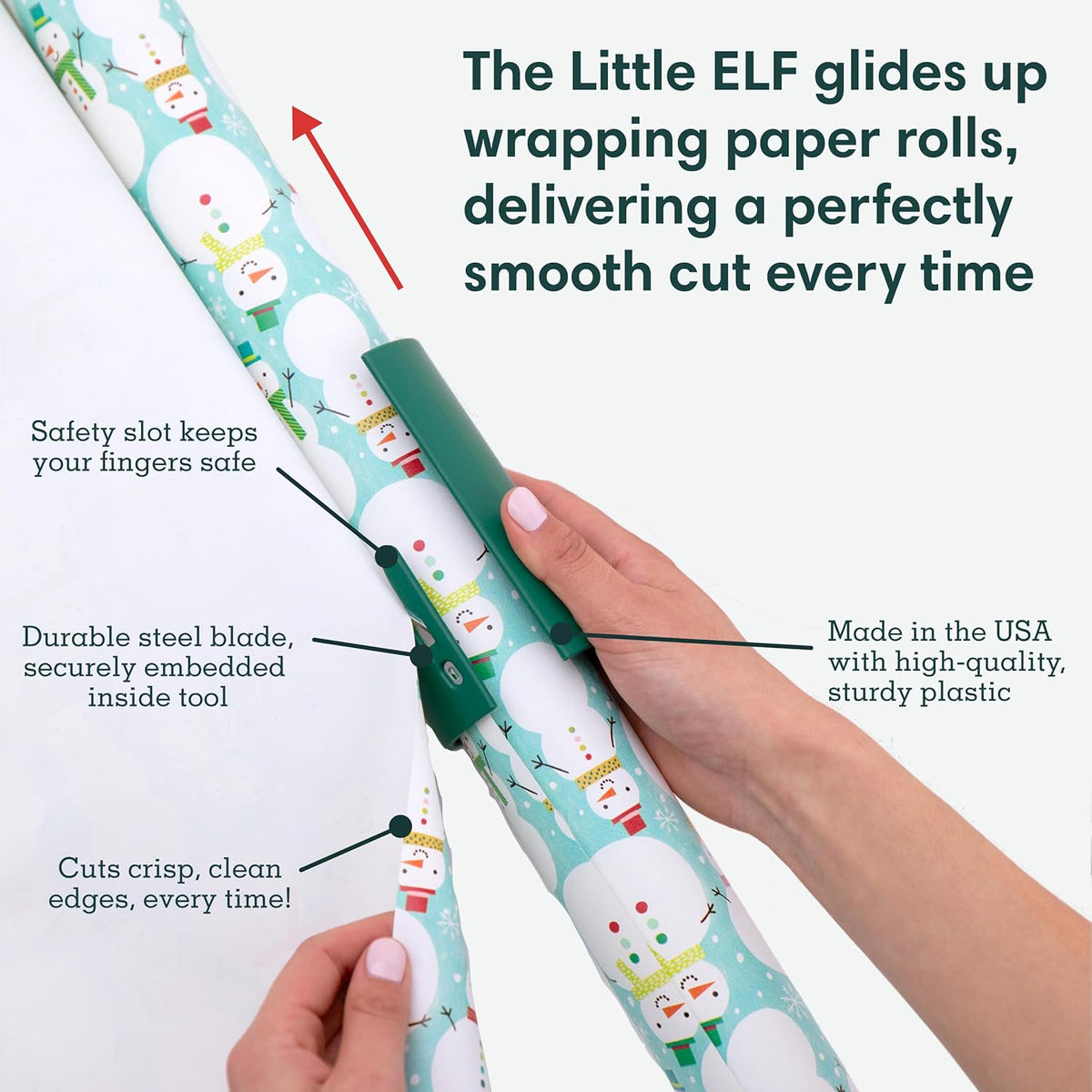 Little ELF Wrapping Paper Cutter (2-Pack) | Made in USA | Green | Holiday Gift Wrap Paper Roll Holder and Cutter