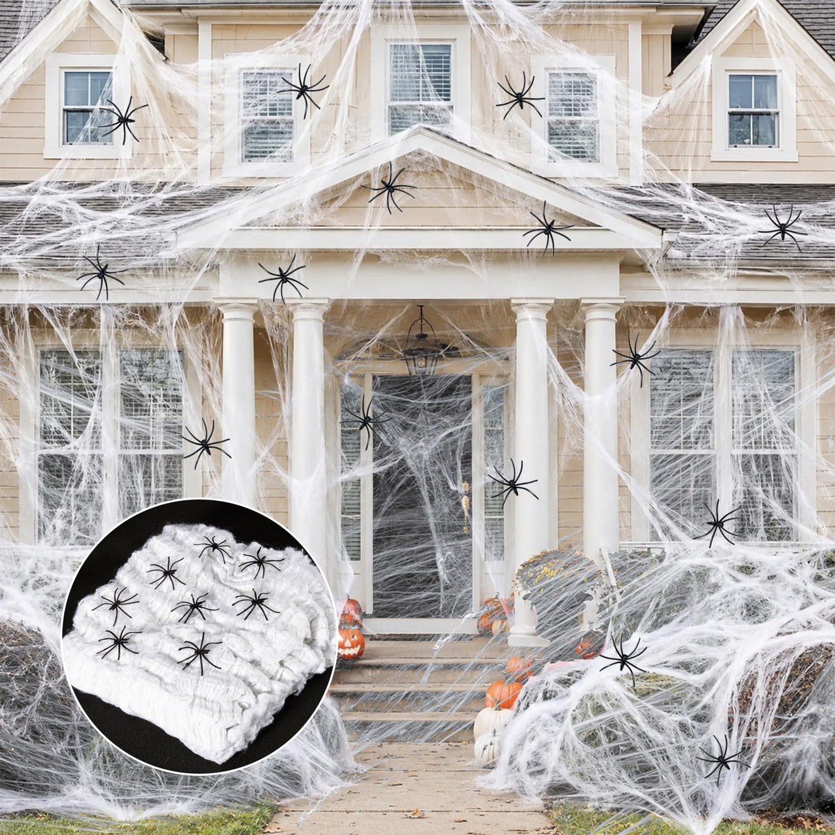 MAQIHAN 1000 sqft Spider Webs Halloween-Decorations Halloween Spider Web Cobwebs Halloween Decorations with 40 Fake Spiders Super Stretch Cobwebs