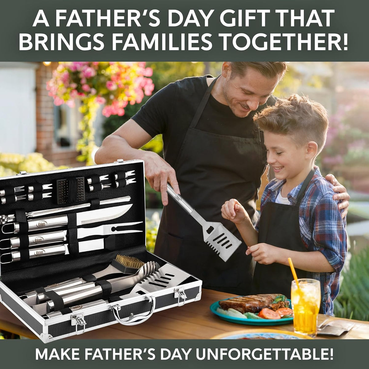 Kaluns Grilling Accessories, Gifts for Men Christmas Grilling Gifts for Dad, Heavy Duty Stainless Steel BBQ Grill Tools Set for Outdoor Grill