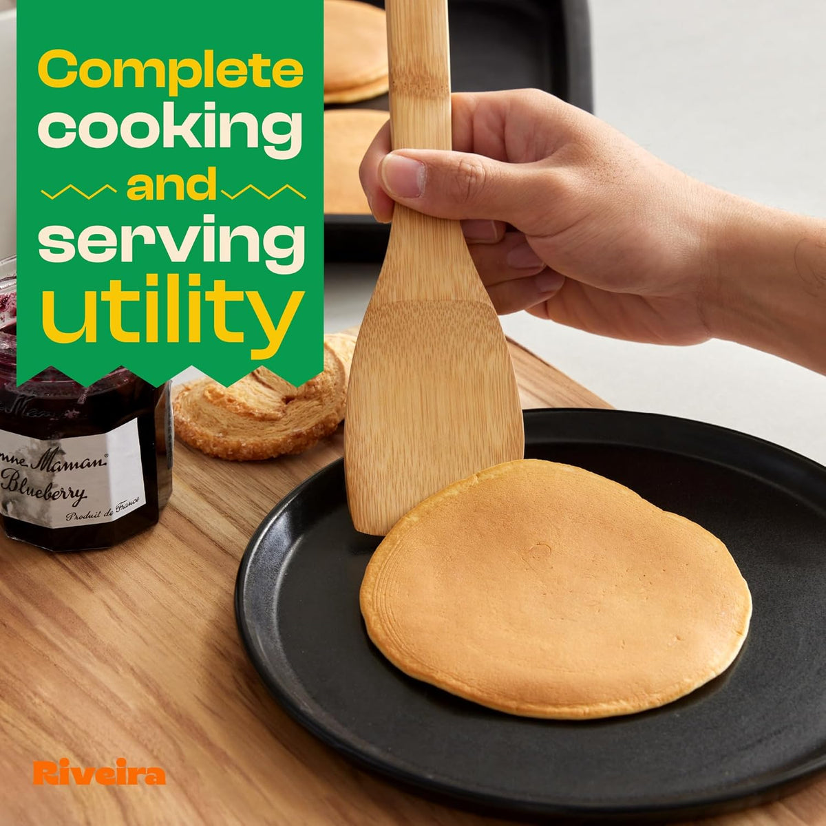 Riveira Bamboo Cooking Spoons 6-Piece – Wooden Cooking Utensils Set with Wooden Spoons for Cooking & Spatulas Wooden Utensil Sets – Premium Kitchen