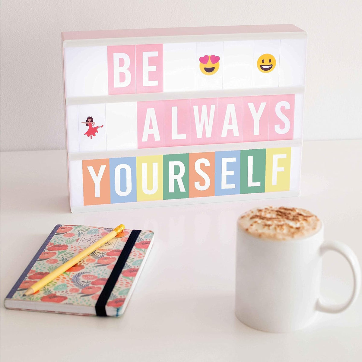 BONNYCO Pink Cinema Light Box with 400 Letters, Emojis, 2 Markers. Led Light Box Home Office and Room Decor, Cinema Led Sign Letters Board. Gifts