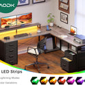 AODK 66" L Shaped Desk, 113" Computer Desk with File Cabinet & 4 Fabric Drawers, Home Office Desk with Monitor Shelf & Power Outlet, Two Person Desk