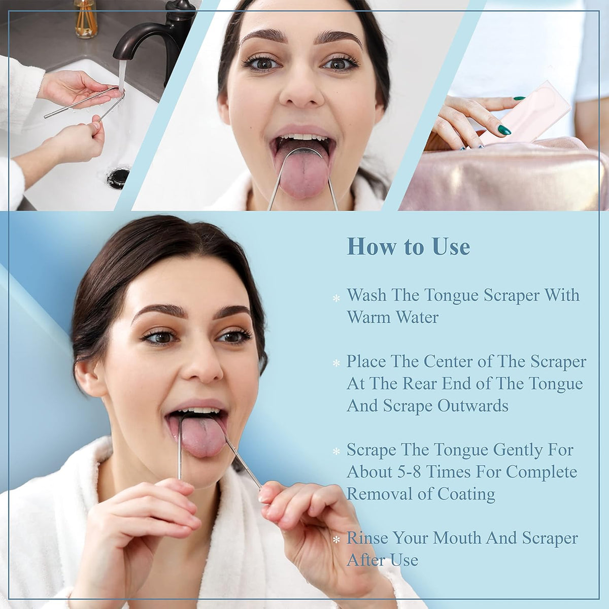 MasterMedi Tongue Scraper for Adults with Multicolor Travel Cases (2 Pack), 100% Stainless Steel, Reduce Bad Breath, Tongue Scrubber, Easy to Use