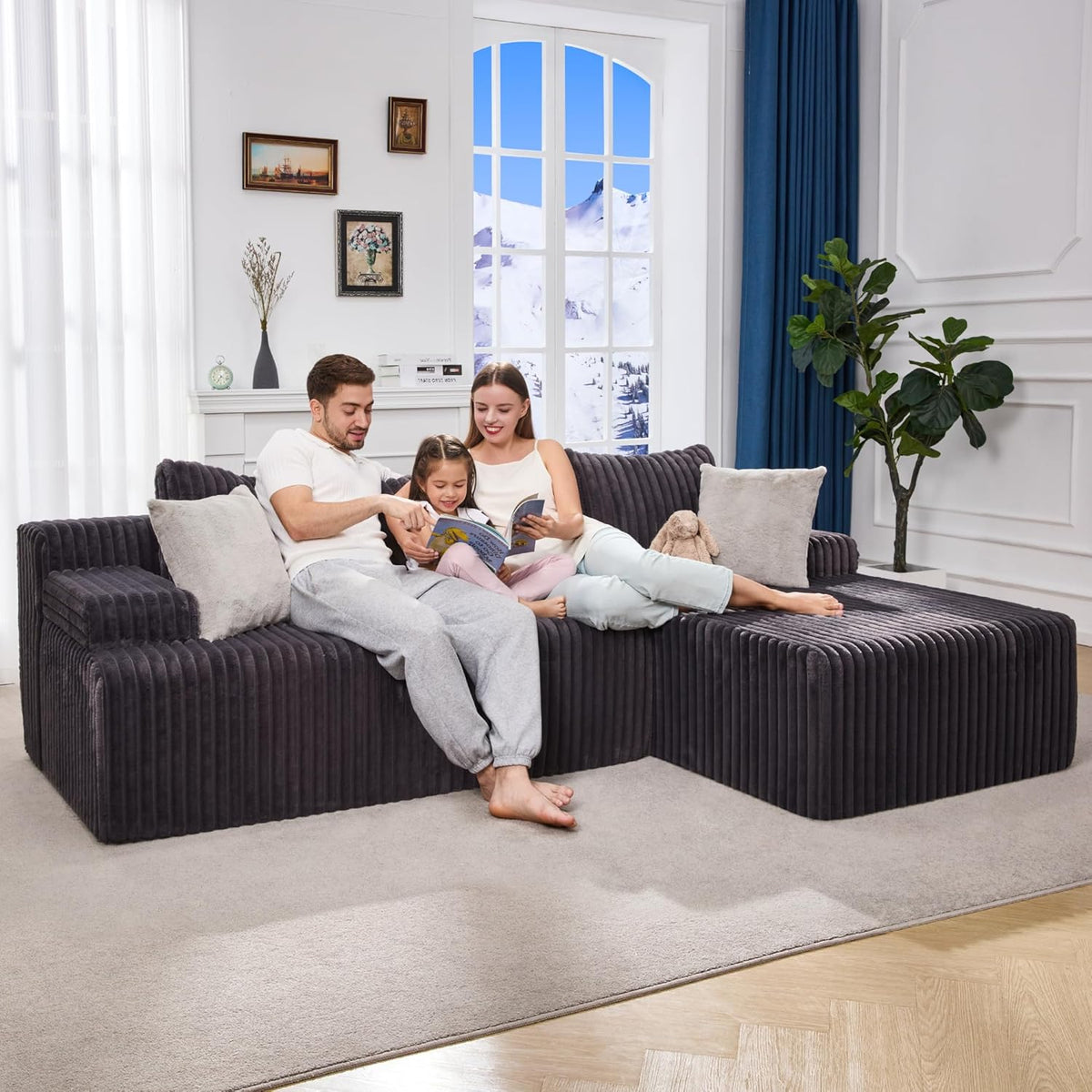 Hobestluk 96” Modular Sectional Sofa Couches L-Shape Couch 3 Seat Modular Sofa Memory Foam Sectional Couches for Living Room, Cloud Couch with