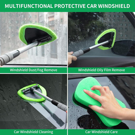 XINDELL 24-inch Windshield Cleaner Tool – Upgrade Large Head Car Interior&Exterior Window Cleaning Kit with Extendable Handle & 4 Microfiber Pads
