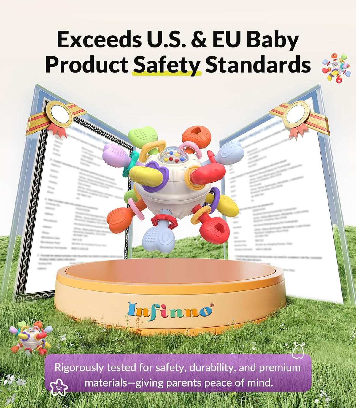 Baby Montessori Rattle & Teething Toys - Safe, Multi-Functional BPA-Free Silicone Sensory Learning Teether Baby Toys for Infant 0-12 Months Teething