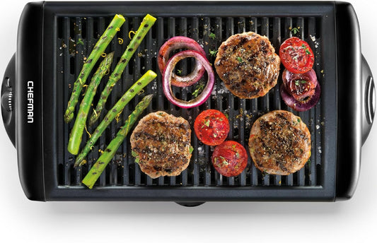 Chefman Electric Smokeless Indoor Grill w/ Non-Stick Cooking Surface & Adjustable Temperature Knob from Warm to Sear for Customized BBQing