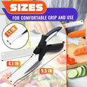 2 in 1 Kitchen Scissors for Food – Stainless Steel Blade & Plastic Cutting Board Scissors with Safety Lock | 9.6" Tomato Knife, Fruit & Vegetable