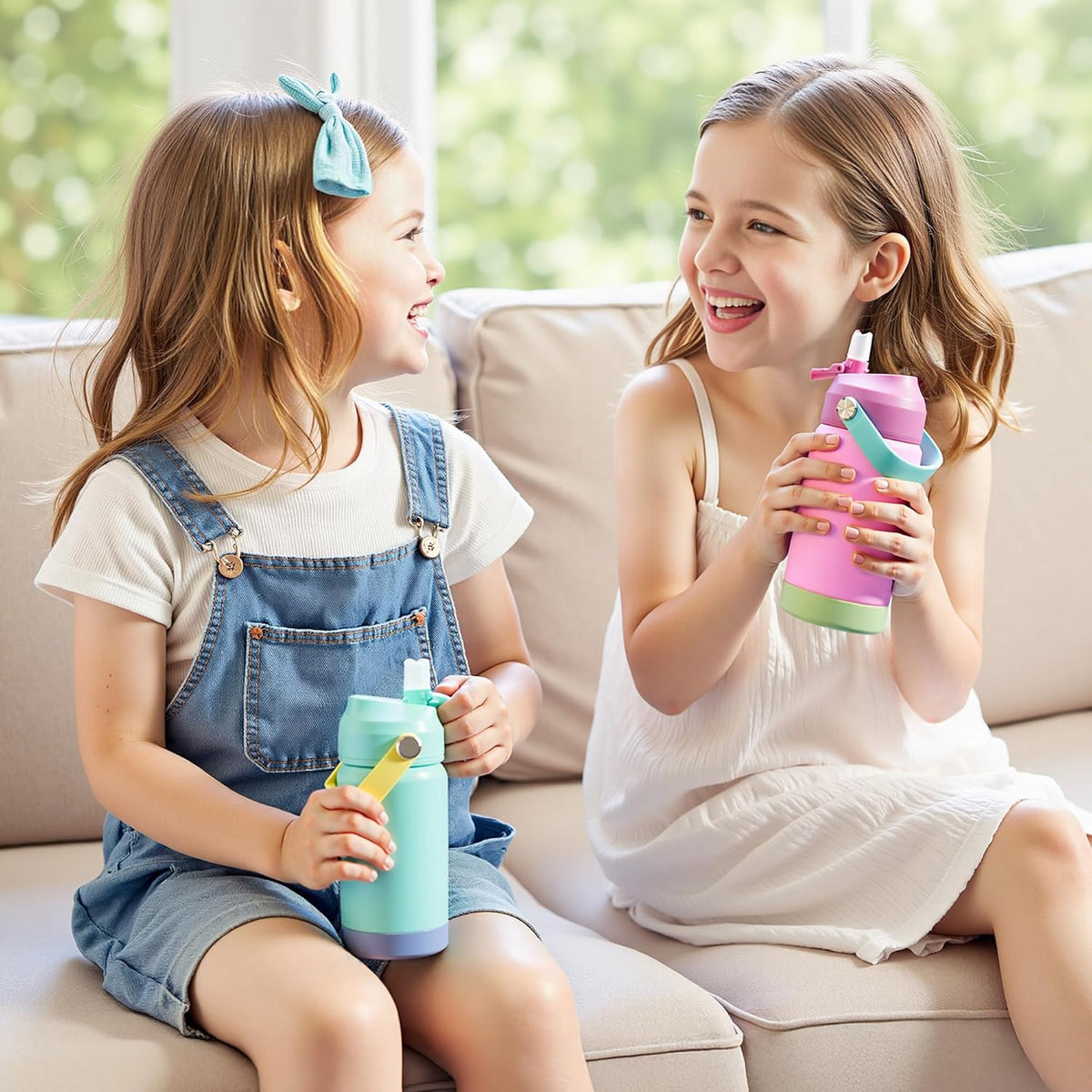Kerilyn 12oz Kids Water Bottle, Stainless Steel Insulated Water Bottle, Toddler Cup with Straws Leak-Proof, Kids Water Bottles for School Boys Girls