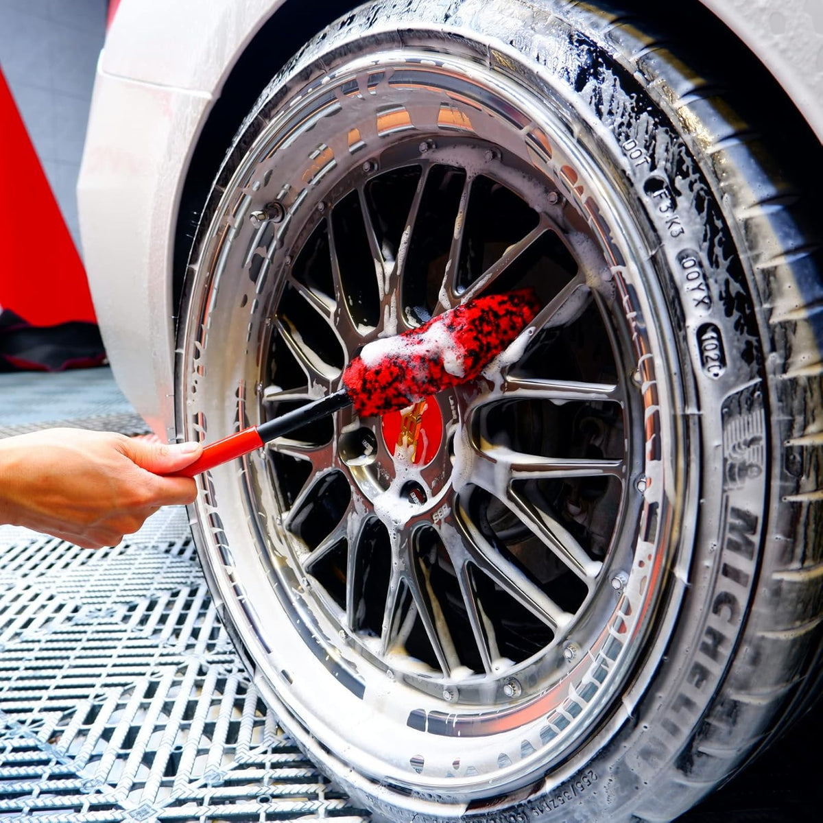Professional 4 Pack Long Handle Wheel Brush Kit for Cleaning Wheel and Tire- 2X Soft Wheel Cleaning Brush, Detailing Brush and Stiff Tire Brush