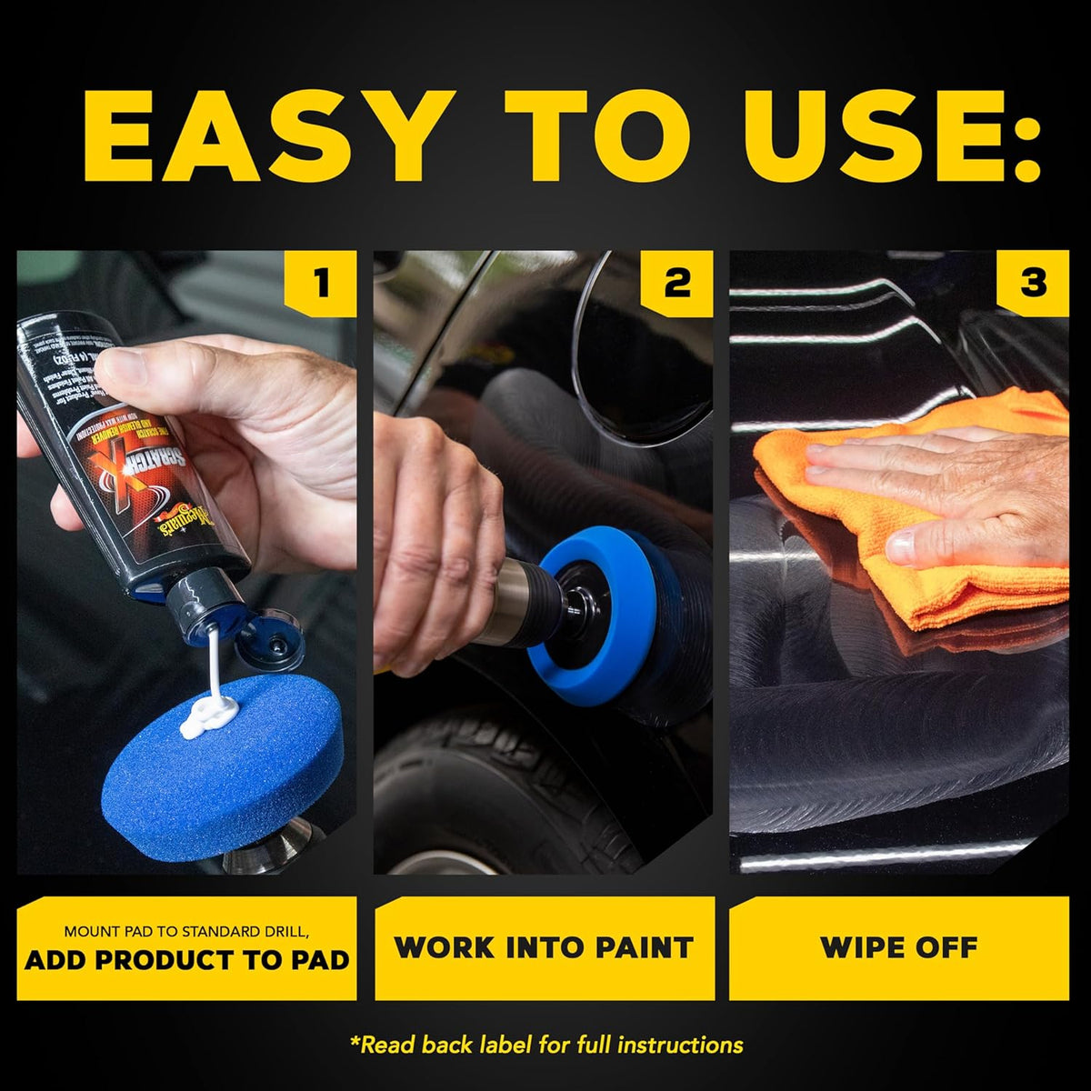 Meguiar’s Quik Scratch Eraser Kit, Car Scratch Remover for Fixing Surface Blemishes, Includes ScratchX, Drill-Mounted Pad, and Microfiber Towel