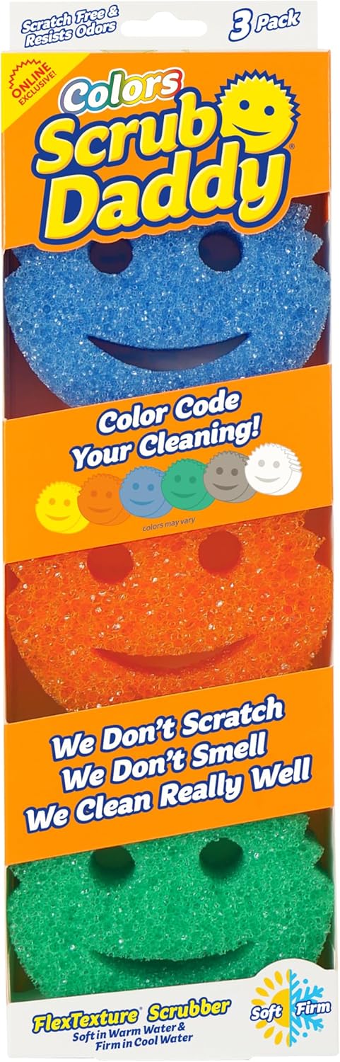 Scrub Daddy Color Sponges - Scratch-Free Multipurpose Dish Sponges for Kitchen, Bathroom & Household Cleaning - Made with BPA-Free Polymer Foam (3