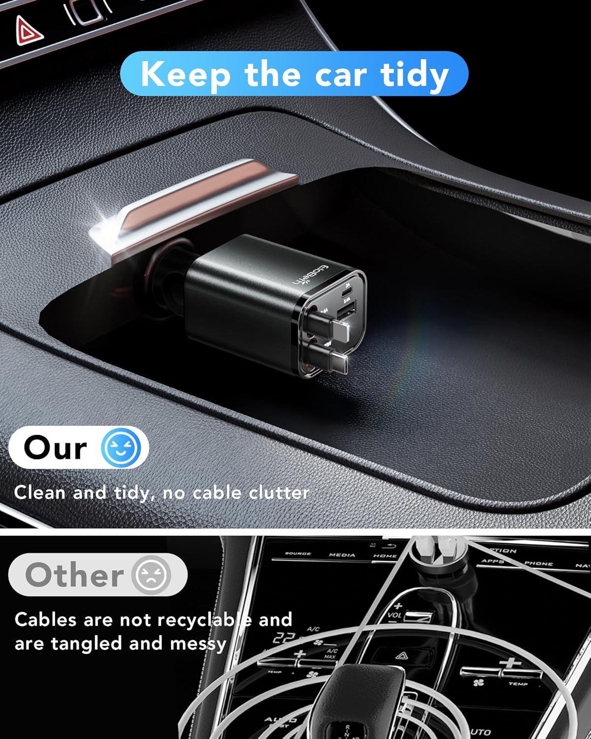Retractable Car Charger Adapter for iPhone 17,4 in 1 Fast Charging Car Phone Charger,69W USB C Car Truck Accessories,Road Trip Essentials Gift for