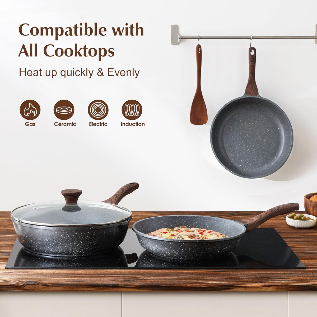 SENSARTE Nonstick Frying Pan Skillet, Swiss Granite Coating Omelette Pan, Healthy Stone Cookware Chef's Pan, PFOA Free (8/9.5/10/11/12.5 Inch)