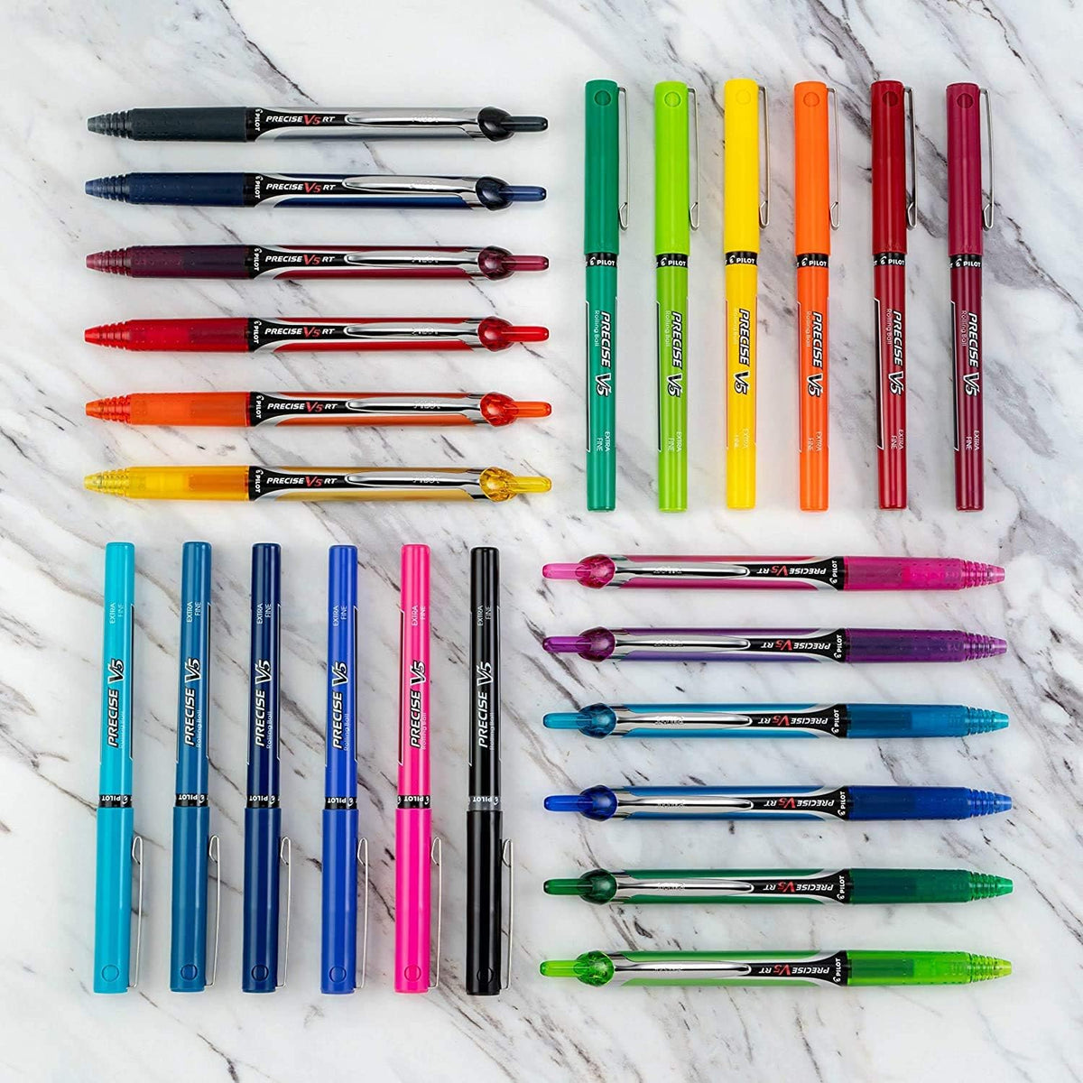 Pilot Precise V5 RT Refillable & Retractable Rollerball Pens, Extra Fine Point Pens 0.5 mm, Black, Pack of 12 - Ideal for School, Journaling & Office