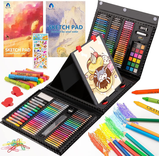 VigorFun Art Supplies, 240-Piece Art Set Crafts Drawing Kits with Double Sided Trifold Easel, Sketch Pads, Crayons, Colored Pencils, Gifts for Kids