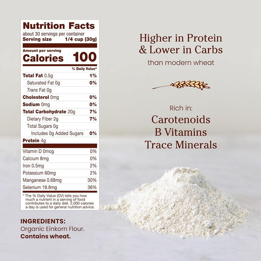 Jovial Organic Einkorn Unbleached All Purpose Flour - Bread Baking Flour for Sourdough, High Protein, Non-GMO, Organic Pizza & Pasta, European