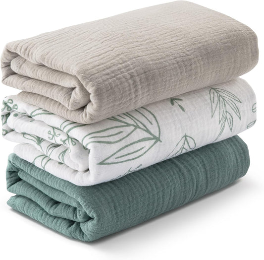Muslin Swaddle Blankets for Newborn, 3 Pack Breathable Soft Receiving Blanket, Large 38 x 40 inches Swaddle Wrap Burping Clothes, Essentials Infant