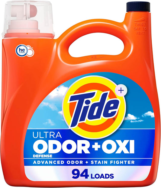 Tide Ultra Odor Defense Plus Oxi Liquid Laundry Detergent, 132 fl oz, 94 Loads, Advanced Odor and Stain Fighting Laundry Detergent Liquid (Packaging