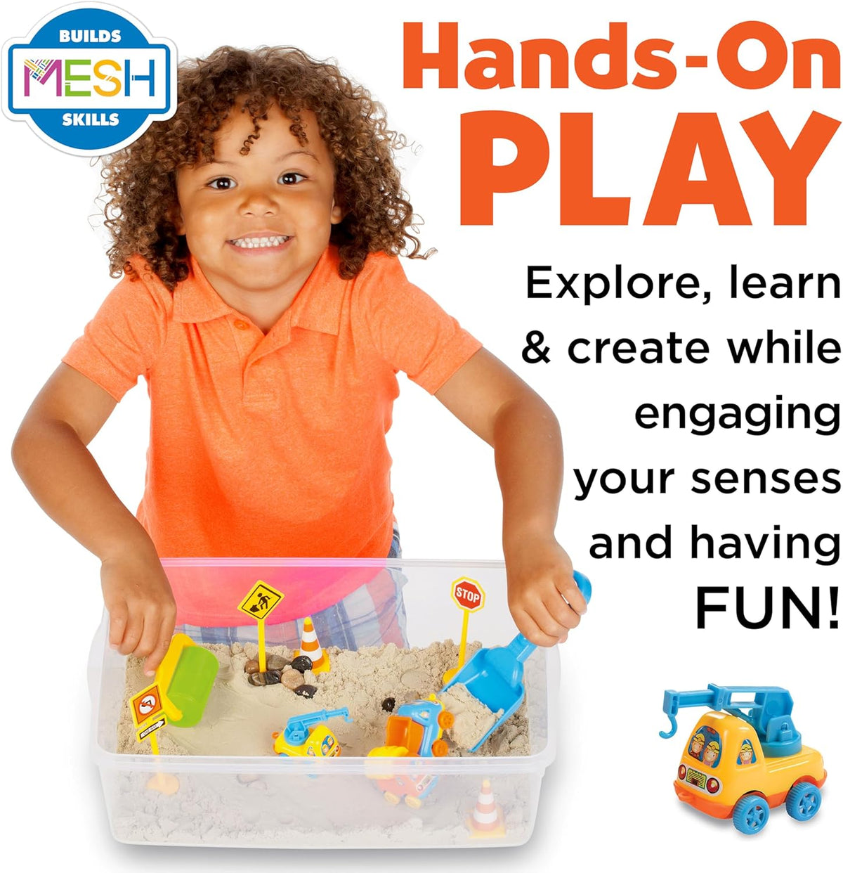 Creativity for Kids Sensory Bin: Construction Zone Playset - Preschool Learning Activities, Excavator Toys for Boys Ages 3-5+, Outdoor Toys and Gifts