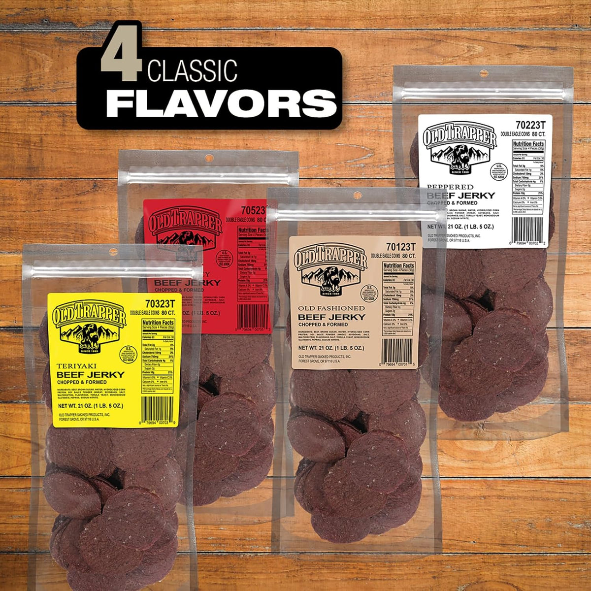 Old Trapper Double Eagle Beef Jerky, Old-Fashioned Flavor, 21 Ounce Package, Delicious Jerky Snacks, 10 Grams of Protein and 80 Calories per Serving