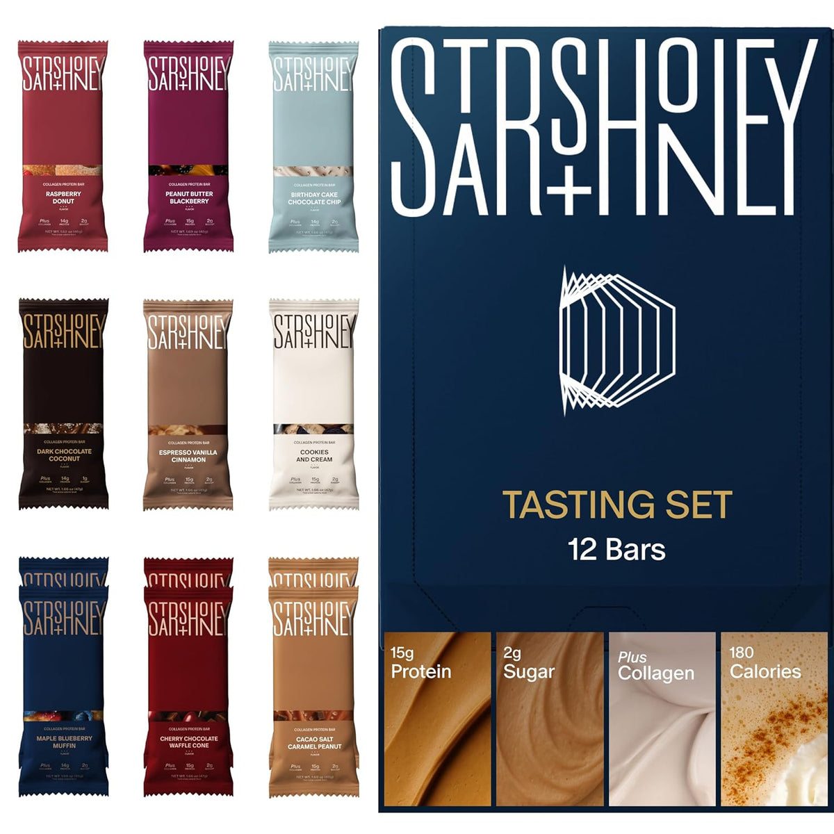 Stars + Honey Protein Bars- Flavor Variety,15g Protein, 2g Sugar, w/ Collagen Keto Friendly Snack - Gluten, Dairy, & Soy Free - High-Protein Snacks