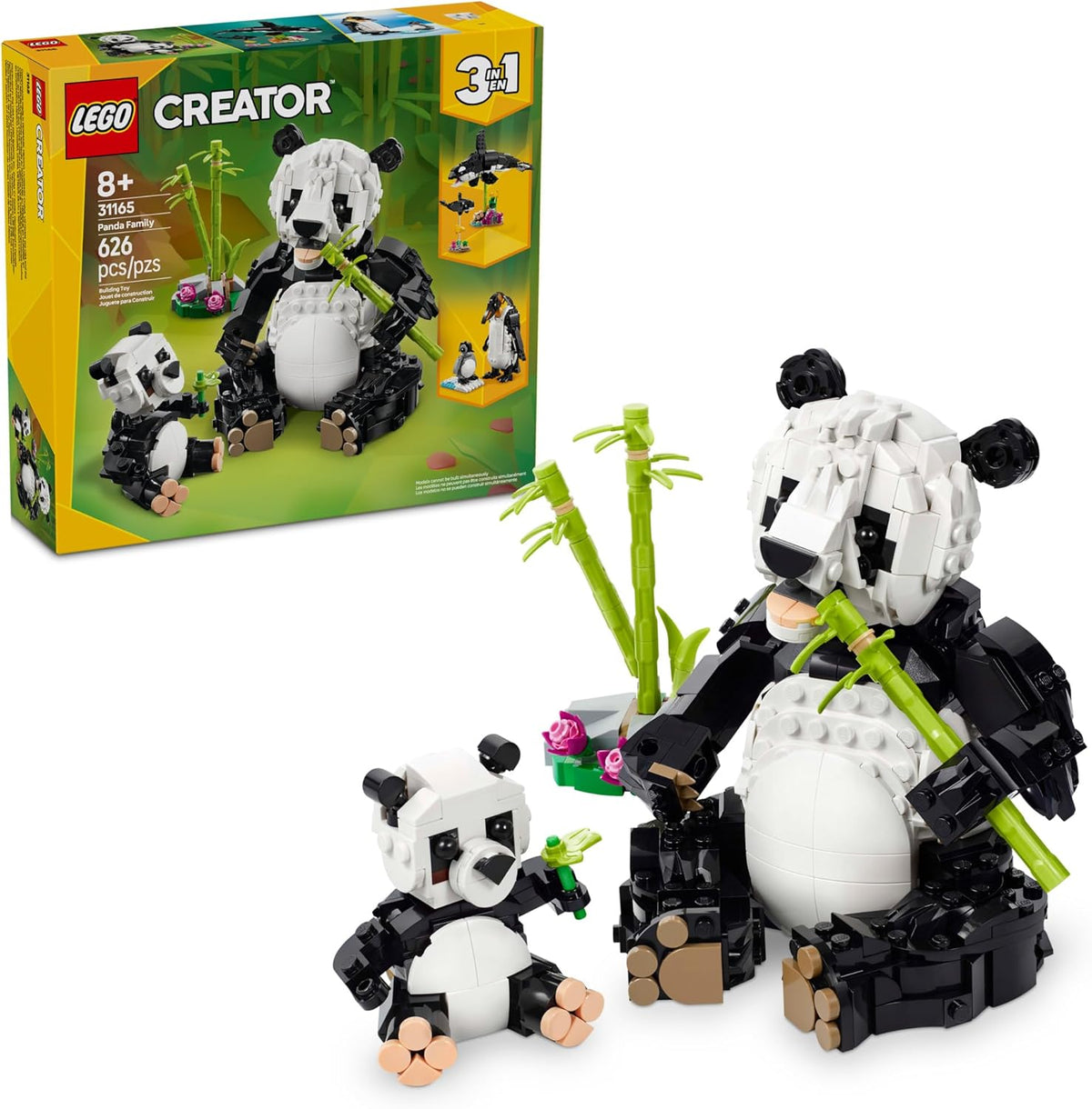 LEGO Creator 3 in 1 Wild Animals Panda Family - Building Toy Kit for Kids with 3 Building Options, Panda, Penguin, or Orca - 8 Year Old Girl & Boy