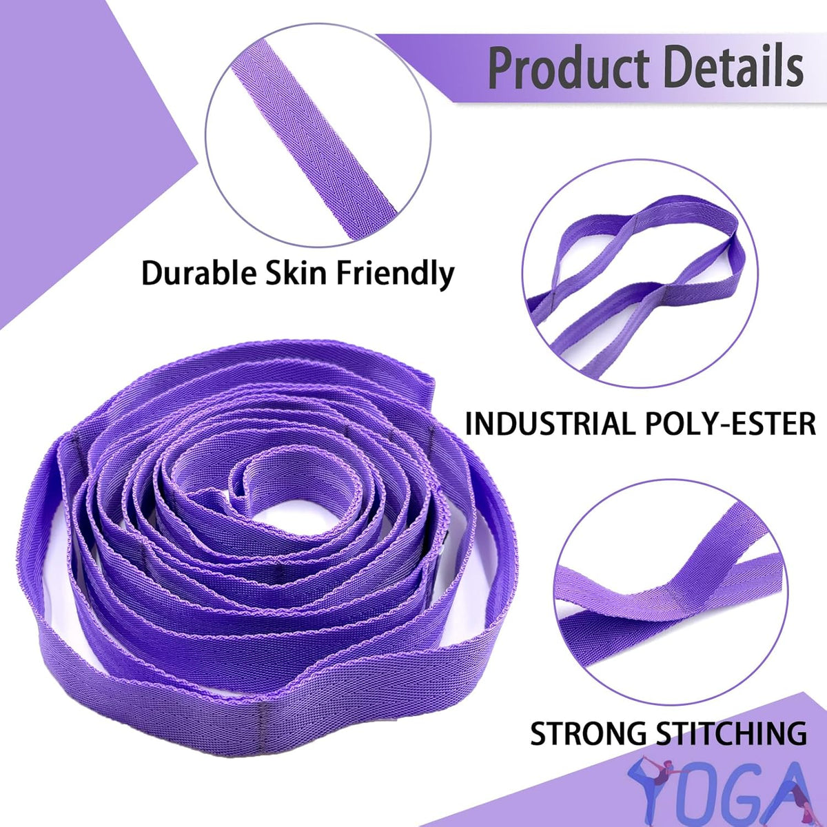 Stretching Strap Yoga Strap with Loops, Stretch Straps for Physical Therapy, Non-Elastic Exercise Strap for Pilates, Dance and Gymnastics with