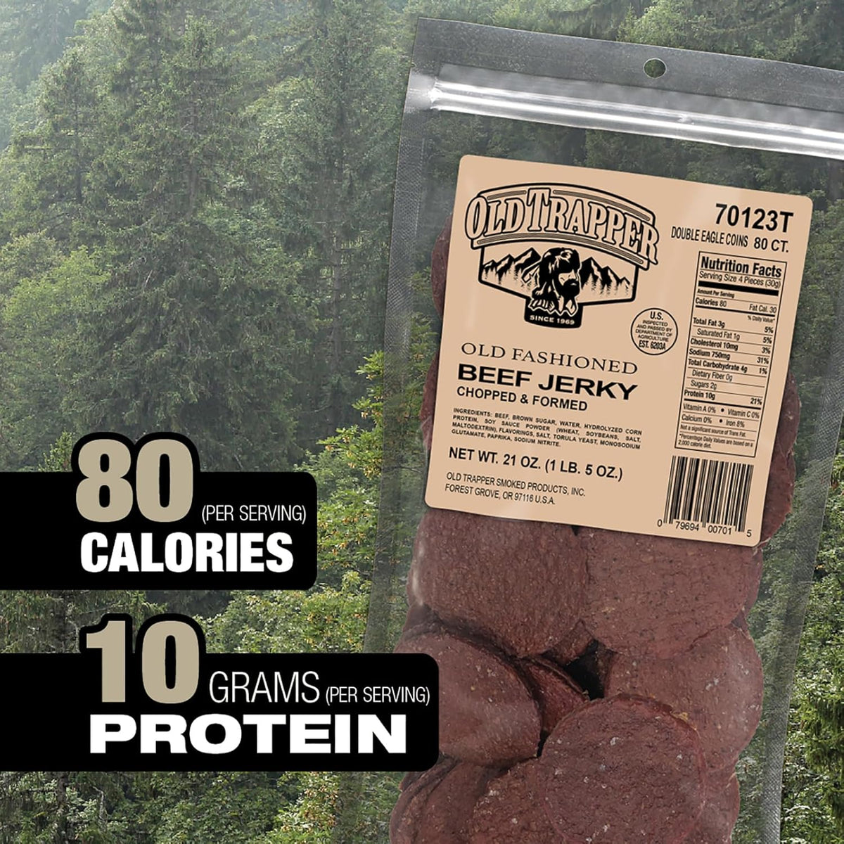Old Trapper Double Eagle Beef Jerky, Old-Fashioned Flavor, 21 Ounce Package, Delicious Jerky Snacks, 10 Grams of Protein and 80 Calories per Serving