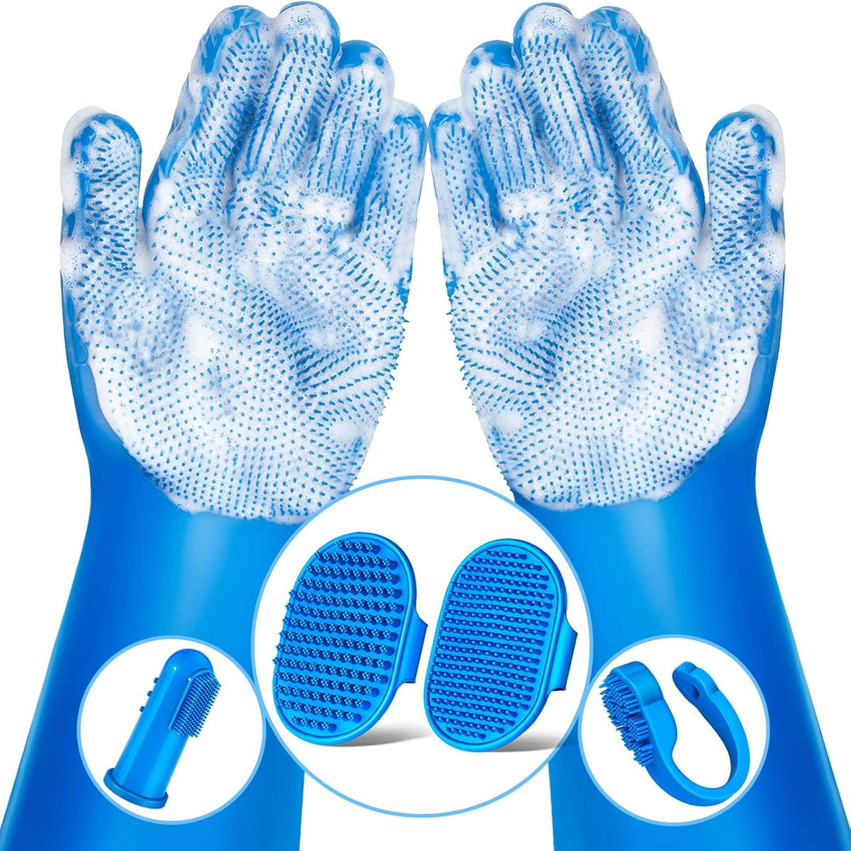6PCS Pet Grooming Kit for Dogs,Cats and Horses | Dog Washing Gloves | Dog Bath Brush | Dog Bath Gloves | Dog Shampoo Brush | Pet Grooming Gloves