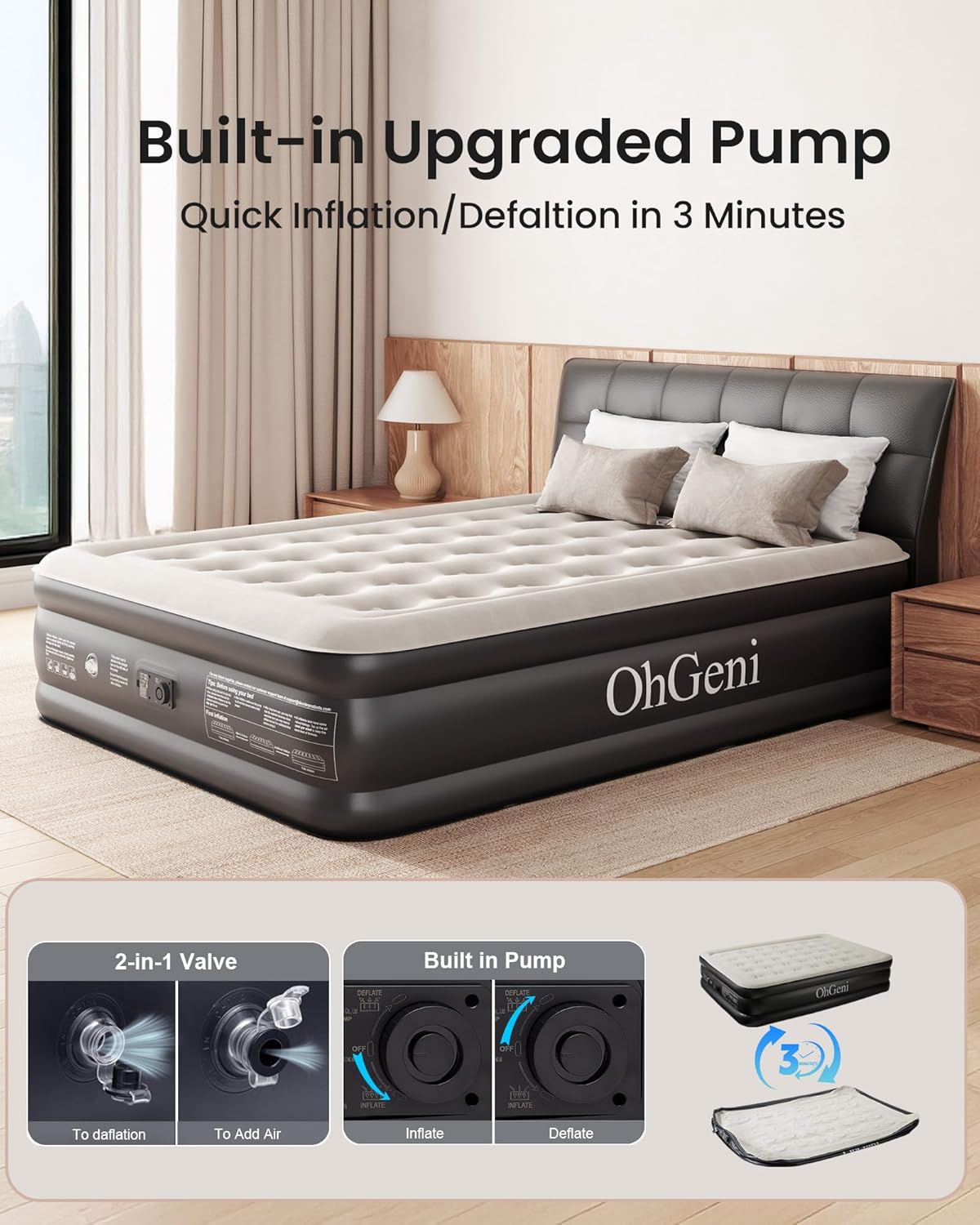Air Mattress Queen with Built in Pump, Inflatable Mattress Blow Up Mattress 18 Raised Comfort,Upgraded Surface Portable Bed, Air Bed for Home, Guest