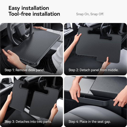 YONZEE 2-in-1 Car Steering Wheel Desk Tray & Car Seat Gap Filler Organizer – Foldable Carbon Fiber Look Table for Laptop, Eating Food, Writing