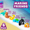 Tub Works® Marine™ Mold Free Bath Toys, 6 Pack | Sealed, No Hole Bath Toys Design Keeps Moisture Out | Soft, Squeezable & Float on Water | Easy-Grip