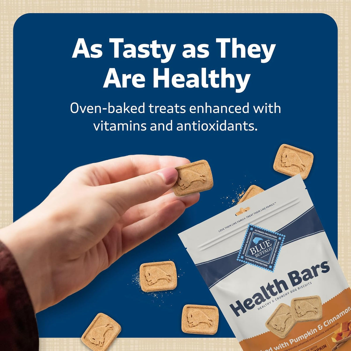 Blue Buffalo Health Bars Crunchy Dog Biscuits, Oven-Baked With Natural Ingredients, Pumpkin & Cinnamon, 16-oz Bag