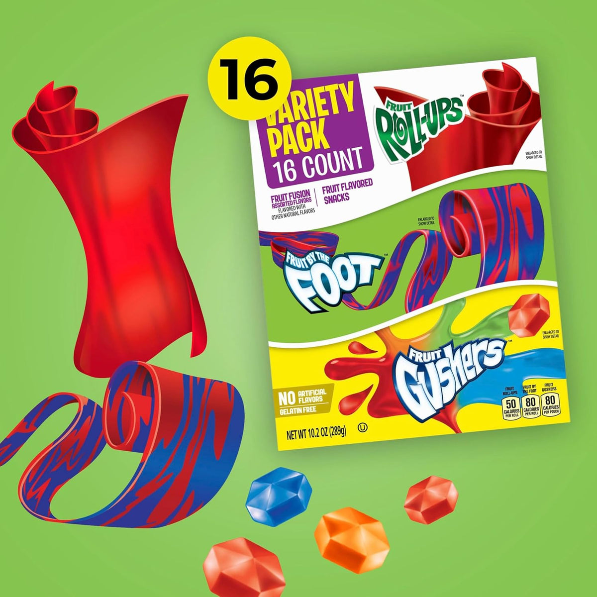 Fruit by the Foot Snacks Variety Pack - Fruit Roll-Ups, Gushers, Gluten Free Gummy Kids Snack, Good Source of Vitamin C, 16 Individually Wrapped