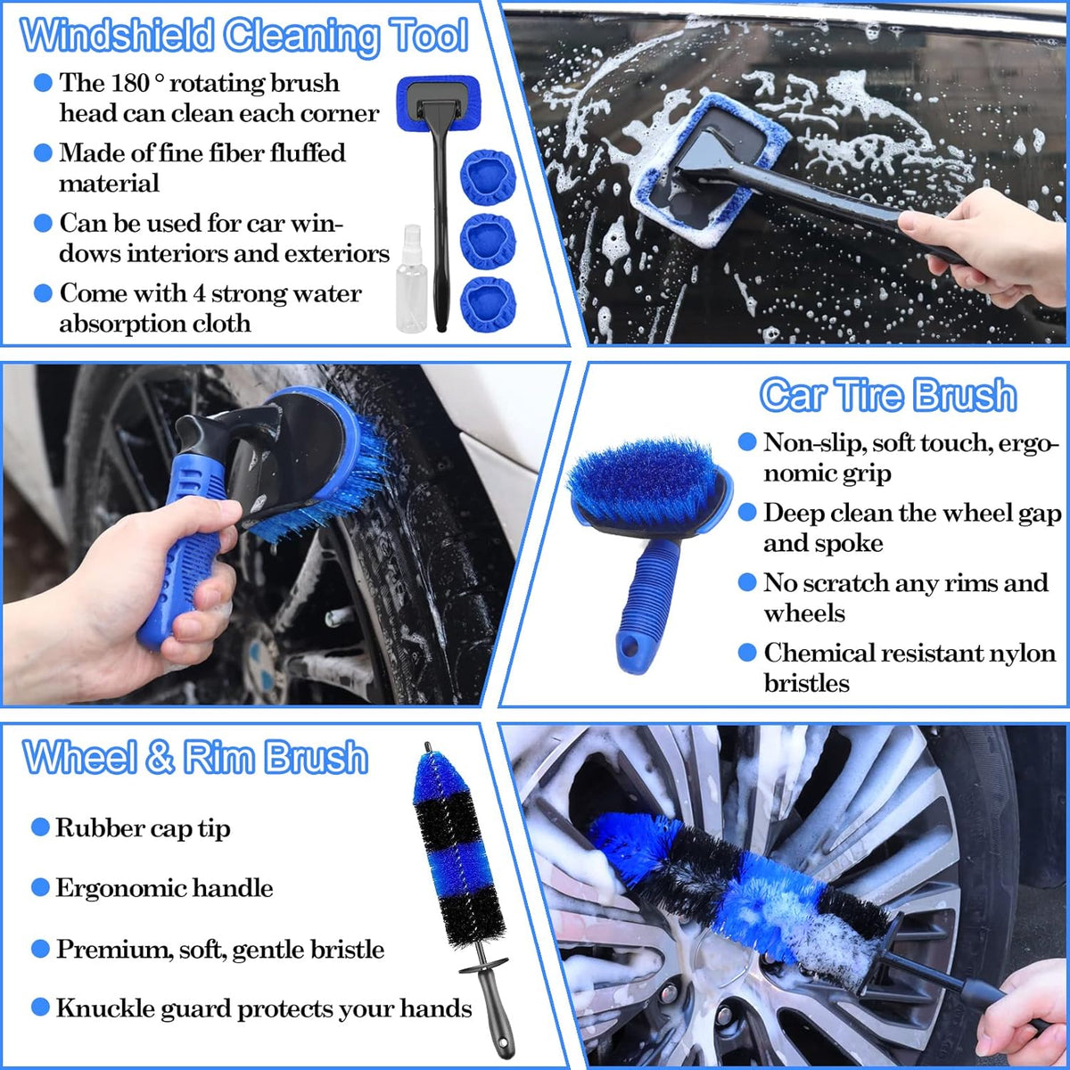 26Pcs Car Detailing Brush Set, Car Detailing Kit, Car Detailing Brushes, Car Cleaning Kit, Car Windshield Cleaning Tool, Professional Car Care kit
