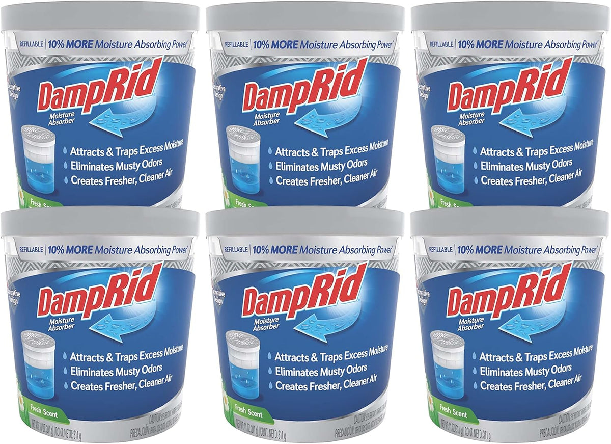 DampRid Refillable Moisture Absorber, 11 oz., 6-Pack – Fresh Scent Moisture Absorbers, 10% More Absorbing Power*, Eliminates Musty Odors for Fresher