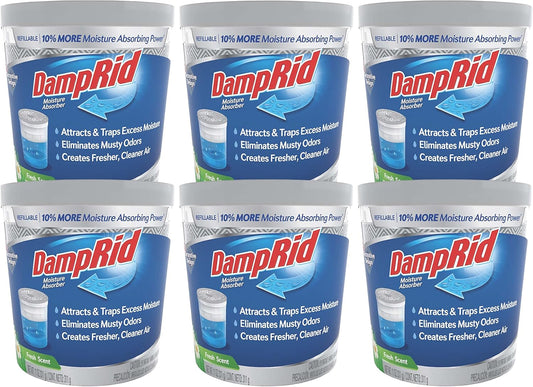DampRid Refillable Moisture Absorber, 11 oz., 6-Pack – Fresh Scent Moisture Absorbers, 10% More Absorbing Power*, Eliminates Musty Odors for Fresher