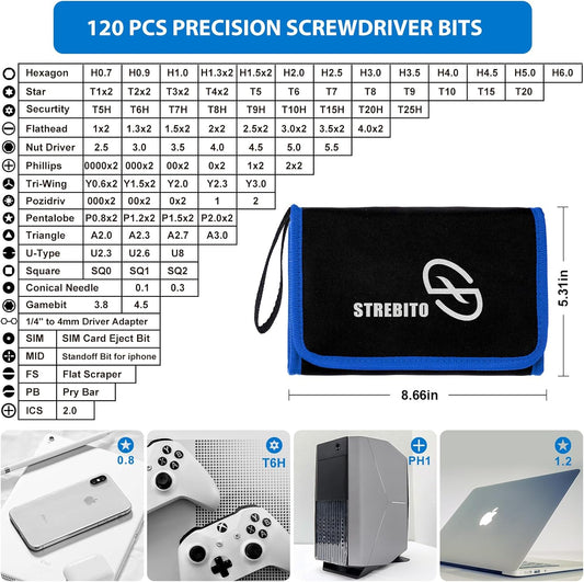 STREBITO Electronics Precision Screwdriver Sets 142-Piece with 120 Bits Magnetic Repair Tool Kit for iPhone, MacBook, Computer, Laptop, PC, Tablet