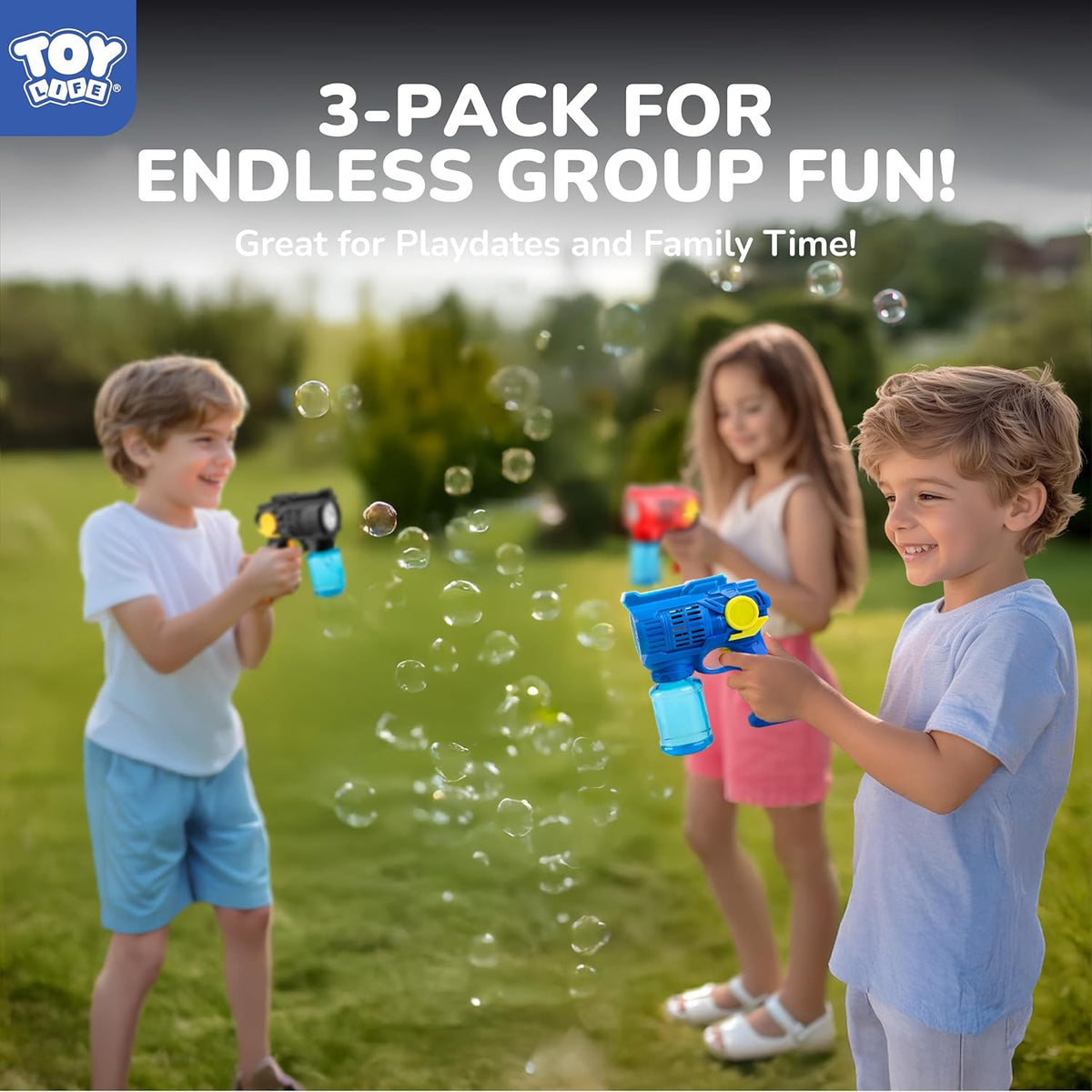 Toy Life 3 Pack Bubble Guns for Kids, Automatic Bubble Blower, Leakproof & Lightweight, Outdoor Summer Toy, Easter Basket Stuffer, Party Favor