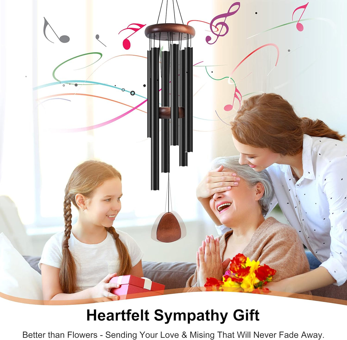 Large Aluminium Wind Chimes 37" to Create a Zen Atmosphere Suitable for Outdoor, Garden, Patio Decoration. Classic Black Wind Chime with Wind Catcher