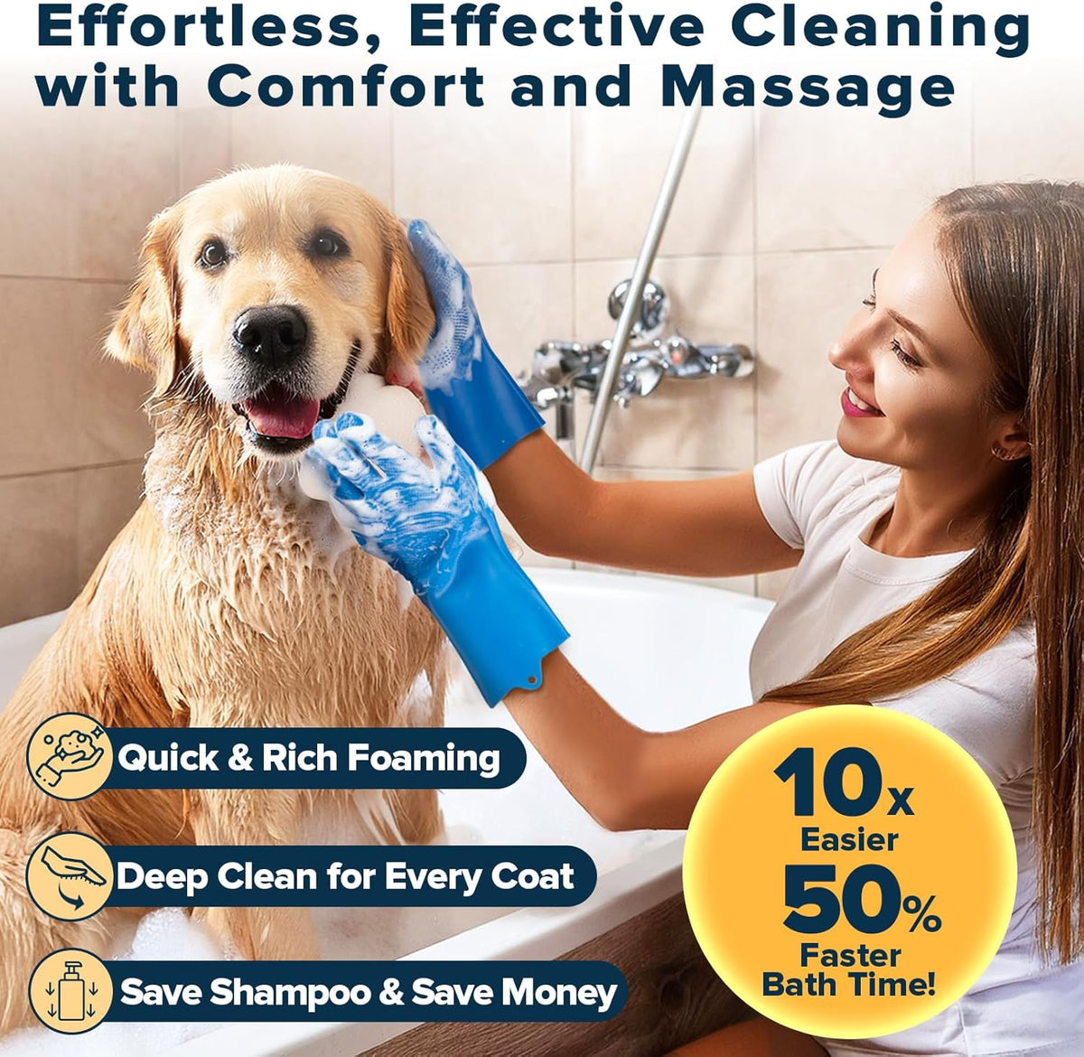 6PCS Pet Grooming Kit for Dogs,Cats and Horses | Dog Washing Gloves | Dog Bath Brush | Dog Bath Gloves | Dog Shampoo Brush | Pet Grooming Gloves