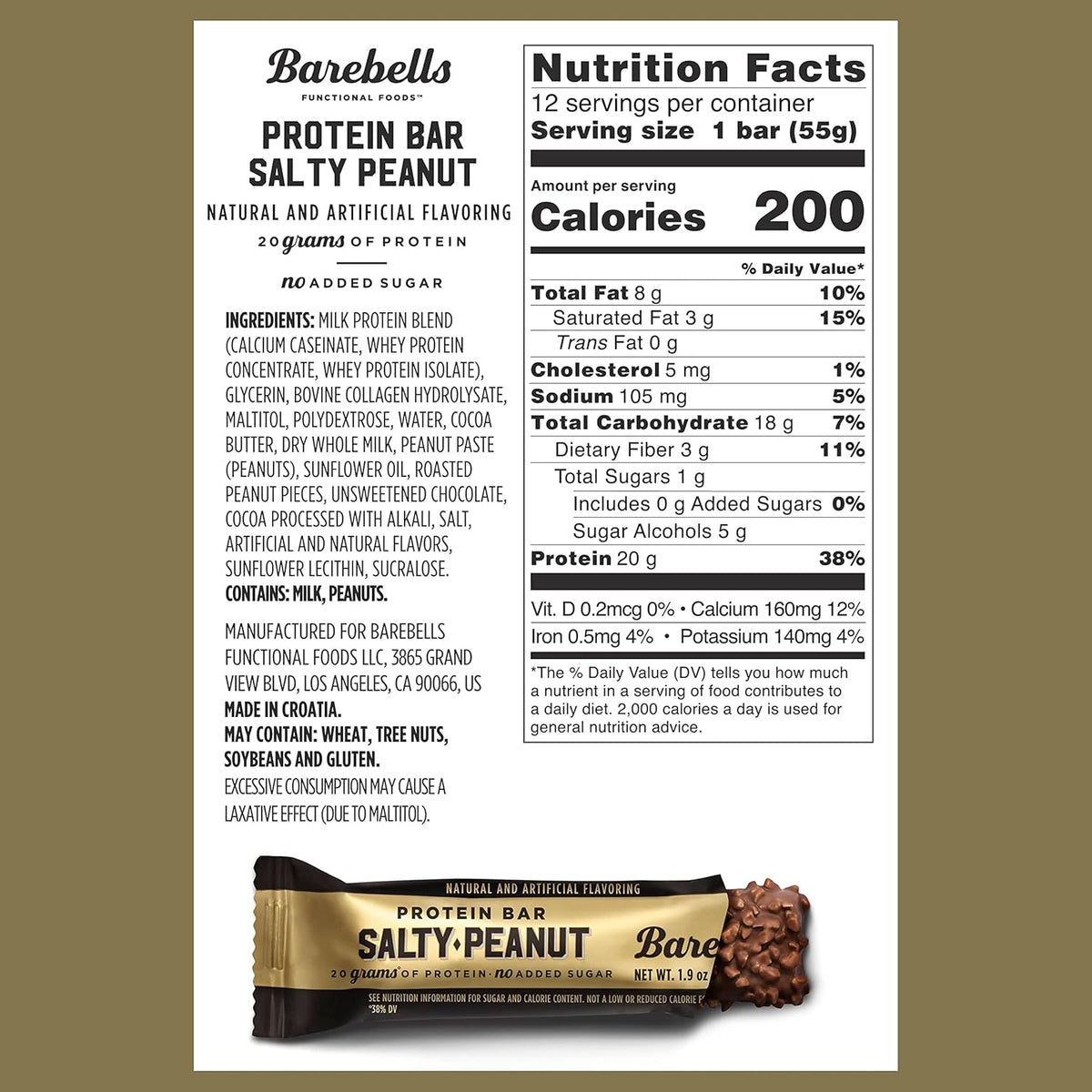 Barebells Protein Bars Salty Peanut - 12 Count, 20g High Protein Treats - Chocolate Nutrition Bar with 1g Total Sugars - On-The-Go Breakfast or