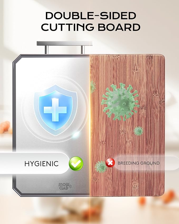 SNOWCLAD Stainless Steel Cutting Board,Double Sided Steel Cutting Boards for kitchen,Stainless Steel/Wheat straw pp Large Board for meat,non toxic