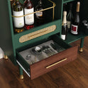 ARTPOWER Modern Coffee Bar Cabinet with Wine Glass Rack and Drawers, Green Liquor Cabinet with Pull-Out Wine Storage for Kitchen, Dining Room, Living