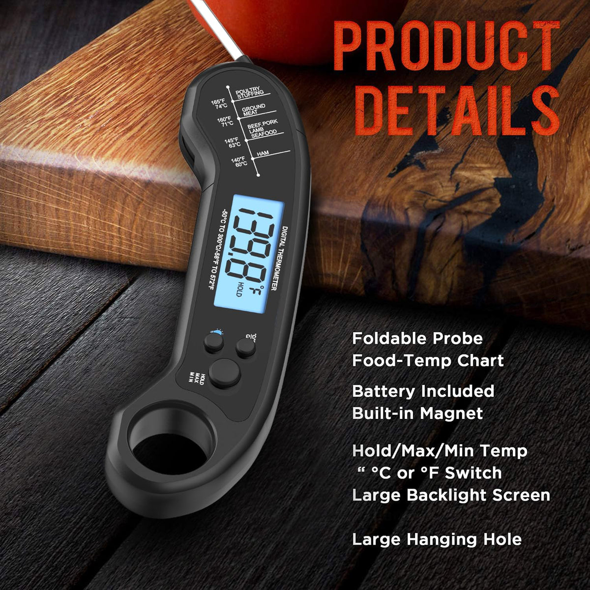 Meat Thermometer Digital, Instant Read Meat ThermometerI for Grill and Cooking, Waterproof Food Thermometer for Kitchen and Outside, BBQ, Turkey