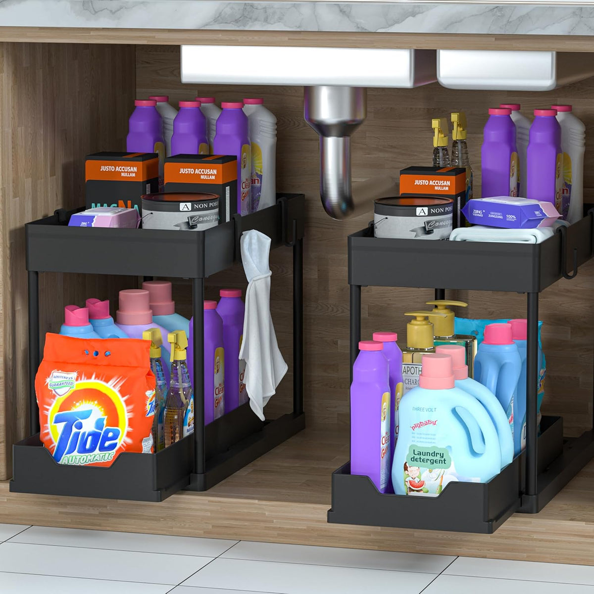 DEKAVA Under Sink Organizer 2 Pack, Bathroom Cabinet Organizer, 2 Tier Sliding Cabinet Basket Organizer Drawer, Multi-Purpose Bath Collection Baskets