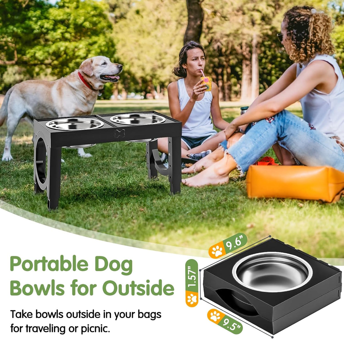 XIAZ Elevated Dog Bowls Large Breed Raised Dogs Bowl Stand Large/Medium Sized Dog 1L Food Water Bowl Stands 5 Heights Adjustable 9/11/12/14in Black